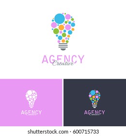 Creative Agency, Abstract Multicolored Bulb Symbol Style Vector Icons, Logo, Sign Template