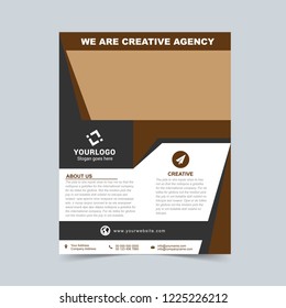 Creative agency brown flyer design template. Vector illustration.