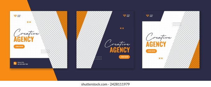 Creative agency corporate social media post collection. Orange minimal business advertising square vector template