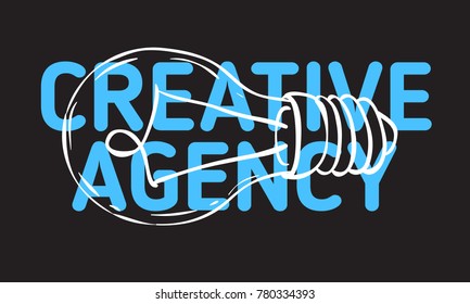 Creative Agency Design With An Artistic Cartoon Hand Drawn Sketchy Line Art Style Drawing Of A Light Bulb. Vector Graphic.