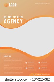 Creative agency flyer design template of the orange. Vector illustration.