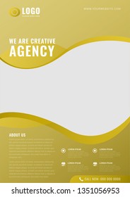 Creative agency flyer design template of gold. Vector illustration.