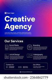 Plantilla de volante de agencia creativa. diseño de afiches de gradiente rosa y azul.