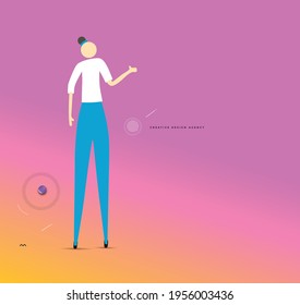 Creative Agency Girl Silhouette Flat line art Vector illustration.