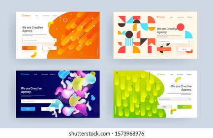 Creative Agency landing page design set in different abstract pattern background.