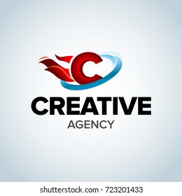 Creative agency Letter C Logo. C Letter Design Vector with flames. Isolated vector illustration.