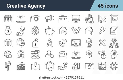 Creative Agency Line Editable Icons set. Includes business, decadency, web, creative, digital, flat