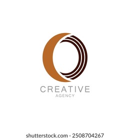 Logotipo de agencia creativa con diseño estilizado de letra O
