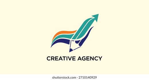 Creative Agency Logo mit Aufwärtspfeil und farbigen Pinselstrichen