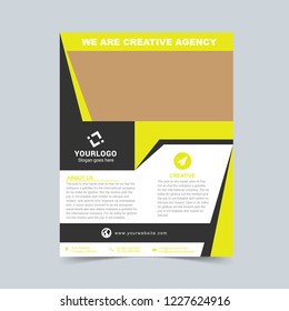 Creative agency yellow flyer design template. Vector illustration.