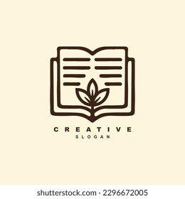 Diseño del logo del libro de agricultura creativa. vector del logotipo del libro abierto de la hoja