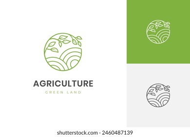 Diseño creativo del icono del logotipo de la línea de la agricultura con la idea del diseño del Vector de la tierra del círculo