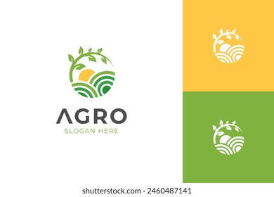 Creative agriculture line logo Vector icon design with circle land design idea