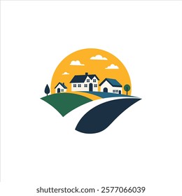 Creative agriculture vector design featuring the shape of a house with a leaf, symbolizing gardening activities, sustainable farming, and the environmental movement.