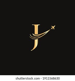 Diseño de logotipo de viaje de aire creativo con letra J. Letra J Concepto avión aéreo y logotipo de viaje.