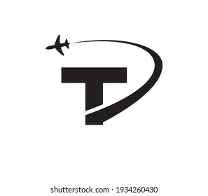 Creative Air Travel Logo Design with T letter. T letter Concept air plane and travel logo.