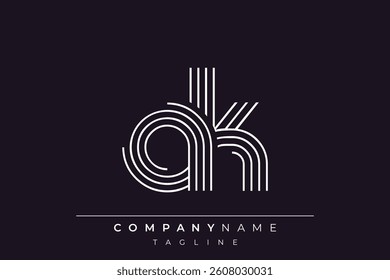 Creative AK lines letter logo design. A simplistic and elegant abstract logo design with linear patterns and initials, suitable for contemporary branding.