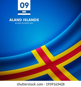 Creative Aland Islands flag on fabric texture. Vintage style national day background