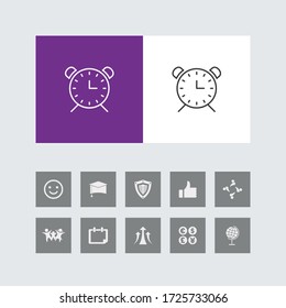 Creative Alarm Clock Line Icon with Bonus Icons. 