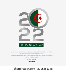 Diseño creativo de la bandera argelina con el año 2022, feliz año nuevo.