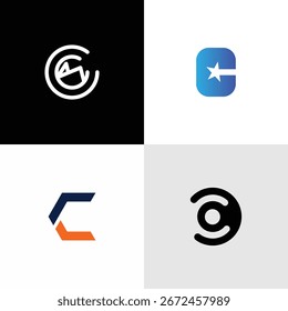 Creative Alphabet C Logo Design Set – 4 iconos de marca de monograma de letra C minimalista moderno