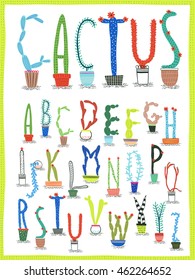 creative alphabet of colorful cactus as vector