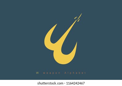 Creative alphabet Letter W Logo.Launch the missile up the sky.Represent to the power and move forward.