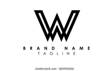 Creative Alphabet Logo Text Line Design, Line Text Logo, Minimalist Alphabet Logo, W Sharp Font Logo