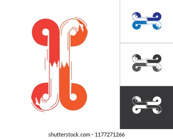 Creative Alphabet Logotype Linked Concept in Vector. Modern Abstract Letter Logo Designs Elements in Orange Blue Color. Alphabet p, a, b, d, q Include in This Designs Elements.