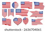Creative American Flag Clipart Collection with Unique Shapes Including Heart, Balloon, Ribbon, Map and Banner Designs, Patriotic USA Symbols for Independence Day Projects