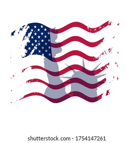 Creative American Flag with Liberty Monument Shadow. Grunge Vector Design