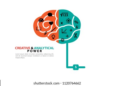 Creative and analytical power with brain concept vector background design