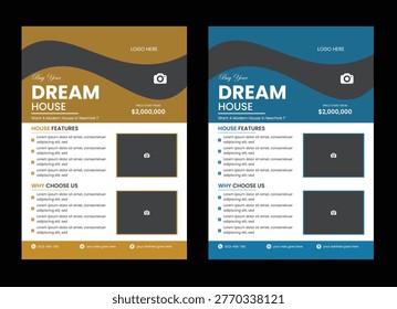 Creative ande unique stylish mordern real state flyer template design Real state flyer design template. Formal and unique design to take your business next level. Vector real state flyer template desi Modern clean professional vactor leaflet card template design for real estate