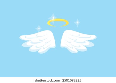 Creative angel wings with gold nimbus flat cartoon pictures design editable background