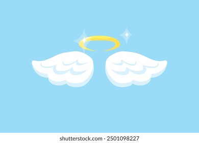 Creative angel wings with gold nimbus flat cartoon pictures design editable background