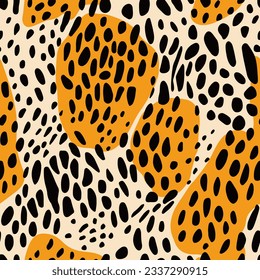 Creative animal fur leopard skin seamless pattern. Abstract cheetah textured. Wild african cats camouflage background. Design for fabric, textile, wrapping paper, cover, poster. Vector Illustration