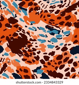 Creative animal fur wallpaper. Abstract textured leopard skin seamless pattern. Wild african cats camouflage background. Design for fabric, textile, wrapping paper, cover, poster. Vector Illustration