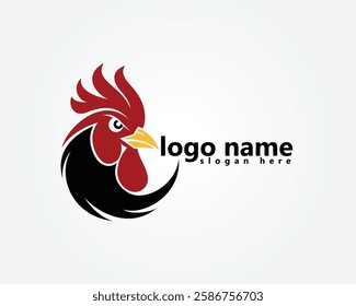 creative animal logo, chicken head with circular feathers, logo design template