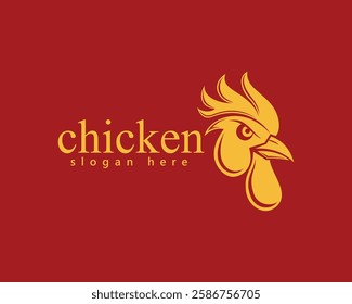 creative animal logo, golden colored chicken head, logo design template