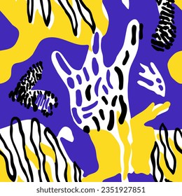 Creative animal skin seamless pattern. Primite art leopard fur wallpaper. Abstract strange doodle spot. Modern camouflage background. For fabric design, textile print, wrapping, cover, card