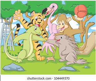 Creative Animal Teamwork Illustration