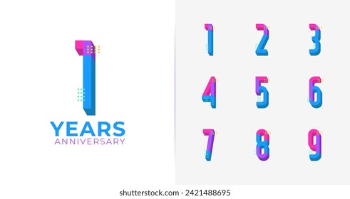 Creative anniversary logo collections. Colorful number icon for birthday event or party. 3d celebration symbol element