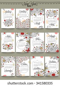 Creative Annual Calendar of 2016, decorated with beautiful floral design for Happy New Year celebration.