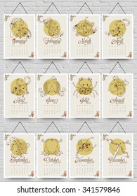Creative Annual Calendar of 2016 with stylish Zodiac Signs for Happy New Year celebration.