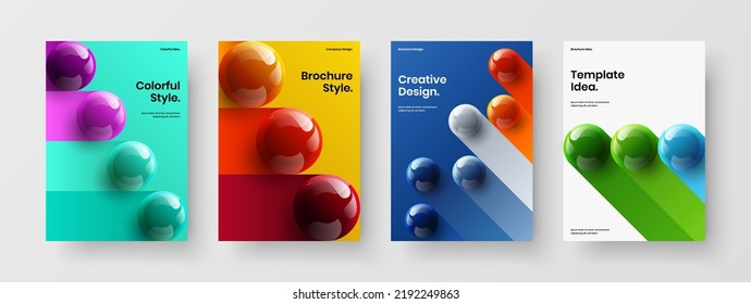 Creative annual report A4 design vector template set. Original 3D balls brochure layout collection.