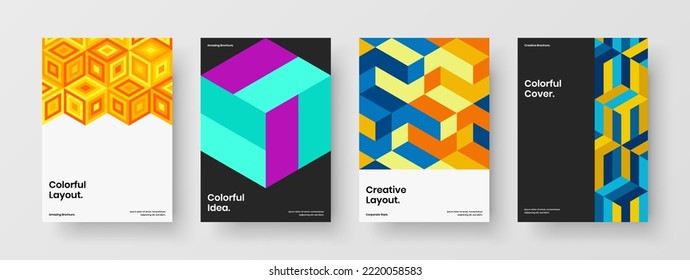 Informe anual creativo Colección de ilustraciones vectoriales de diseño A4. Increíble composición de concepto de folleto de patrones geométricos.