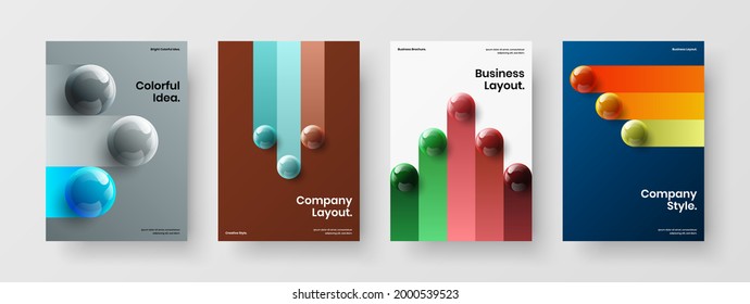 Creative annual report design vector layout composition. Original realistic balls cover illustration set.