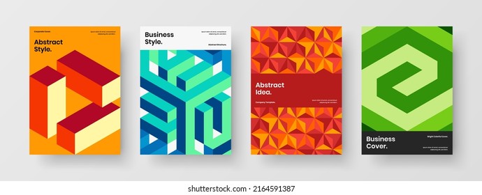 Creative annual report design vector layout composition. Bright mosaic tiles brochure illustration collection.