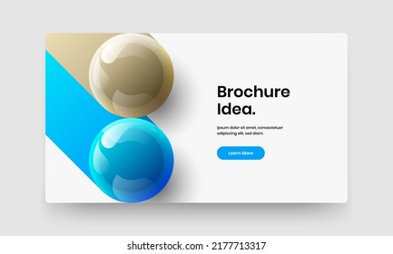 Creative annual report design vector template. Clean realistic spheres flyer layout.