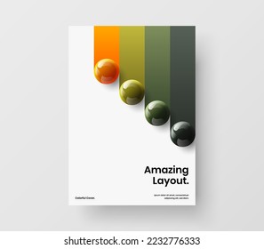 Creative annual report design vector illustration. Minimalistic 3D spheres magazine cover concept.
